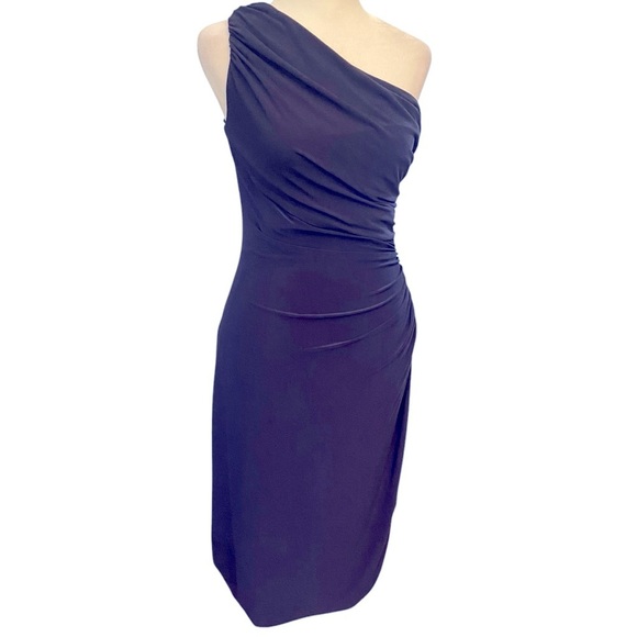 LAUREN RALPH LAUREN ONE SHOULDER Ruched DRESS SIZE 6 Navy Dance Wedding Guest - Picture 10 of 10